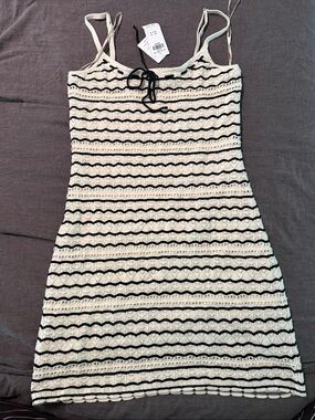 Hollister Cream and Black Crochet Knit Strappy Dress
